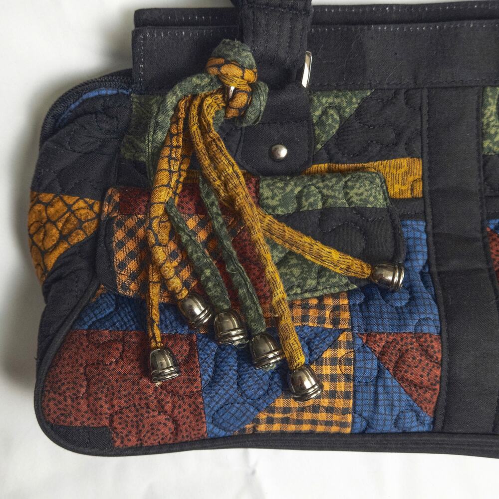 Donna Sharp Patchwork Quilted Handbag Black Multi OS Folk Tapestry - Picture 3 of 10